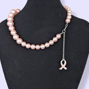 Pink Breast Cancer Awareness Faux Pearl Necklace